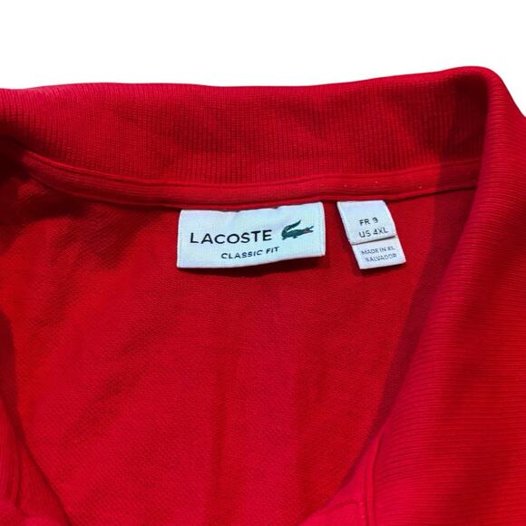 Lacoste Red Cotton Polo Shirt Tagged Men's 4XL (Measures US 3XL) Croc Logo EUC - Picture 3 of 6